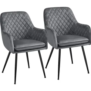 Yaheetech 2PCS Light Grey Velvet Fabric Tufted Dining Chairs with Armrest