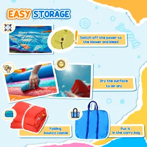 Outsunny Kids Bouncy Castle House Inflatable Trampoline Slide Water Pool 3 in 1 with Blower for Kids Age 3-8 Rocket Design