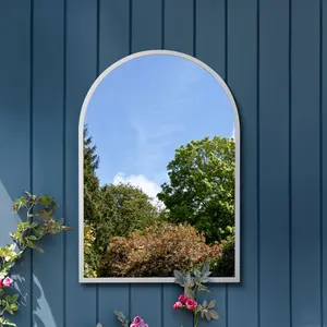 MirrorOutlet The Arcus White Metal Framed Arched Garden Mirror 100CM X 70CM