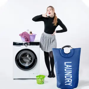 40L Navy Collapsible Laundry Hamper with Padded Handles Foldable Laundry Basket