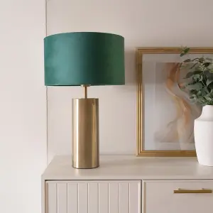 ValueLights Lexy Gold Touch Table Lamp with Forest Green Velvet with Gold Inner Lamp Shade