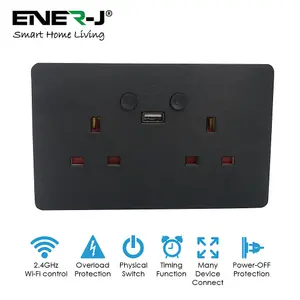 Smart Wi-Fi 13A Wi-Fi Twin Wall Sockets with 1 USB Ports Black Brushed Finish