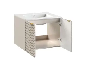 Bathroom Vanity Sink Basin 600mm Modern Wall Hung Cabinet Herringbone Beige Cara