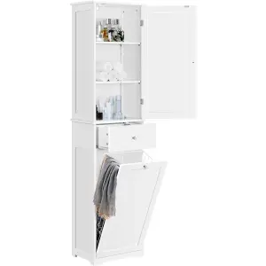 Yaheetech White Freestanding Bathroom Cabinet with Laundry Basket and Storage Shelves