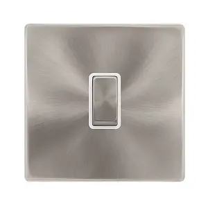 Brushed Steel Screwless Plate 1 Gang 20A Ingot DP Switch - White Trim - SE Home