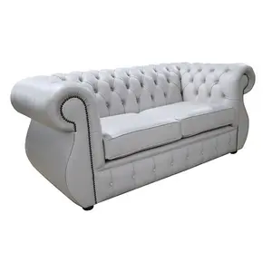 Chesterfield 2 Seater Vele Cloud Grey Leather Sofa Bespoke In Kimberley Style