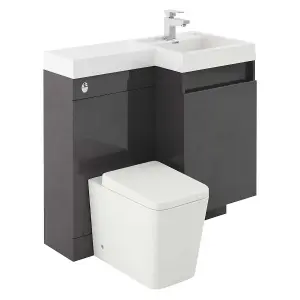 Solstice Gloss Dark Grey Right Hand Bathroom Vanity Basin & WC Unit Combination (W)900mm (H)890mm