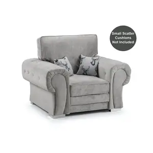 Milan Grey Fabric Single Seater Armchair Fabric Full Back Chesterfield Style