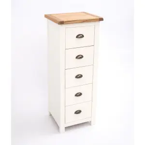 Lovere 5 Drawer Narrow Chest of Drawers Brass Cup Handle