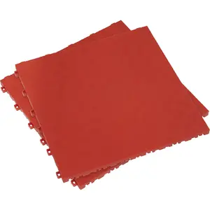 9 Pack Durable Red Treadplate Floor Tiles for Garage and Workshop