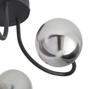 GoodHome Matt Glass & metal Black 3 Lamp LED Ceiling light