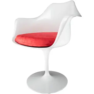 White Tulip Armchair with Luxurious Red Cushion