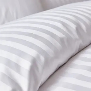 300 Thread Count Cotton Satin Stripe Duvet Cover Set White / Single  - 1  Standard Pillowcase