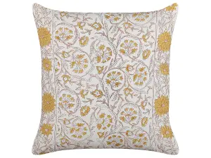 Throw Cushion CALATHEA Cotton 45 x 45 cm Floral Block-Printing Yellow