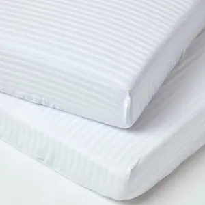 Homescapes White Cotton Stripe Fitted Cot Sheets 330 Thread Count, 2 Pack