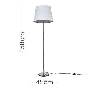 ValueLights Modern Polished Chrome Metal Standard Floor Lamp With White Tapered Shade - Includes 6w LED Bulb 3000K Warm White