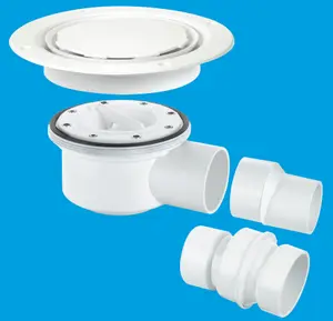 McAlpine TSG52WH-NSC Two-Piece 50mm Water Seal Trapped Gully, Clamp Ring and Cover Plate, 2" Horizontal Outlet