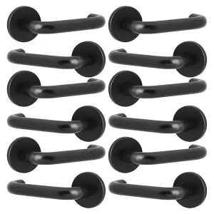 URBNLIVING 125mm Length 12 Pcs Return Metal & Black Rose Lever Latch Door Handle Set