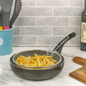 URBN-CHEF Aluminium Induction 24cm Deep Frying Pan With Fry Basket Cookware