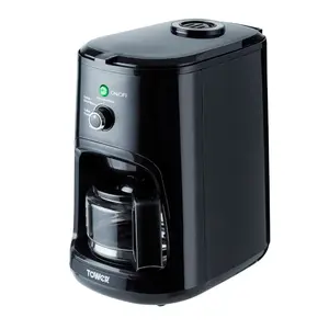 Tower T13005 Bean to Cup Filter Coffee Maker with Coarse and Fine Grinding Options, 0.6 Litre, 900 W, Black