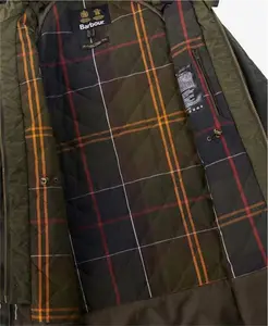 Women's Barbour Long Cannich Waxed Jacket - Olive / Classic Tartan - UK: 8