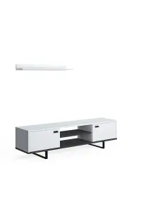 Meta TV Stand with 2 Shelves and 2 Cabinets, 150 x 35 x 44 cm TV Unit Table for TVs up to 65 inch, White