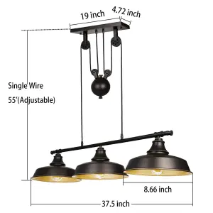 Garwarm 3-Light Pulley Pendant Light with Metal Shade and Adjustable Height