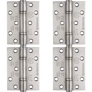 4 PACK - PAIR Grade 13 Heavy Duty Thrust Bearing Hinge - 100 x 76mm Satin Stainless Steel