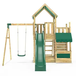 Rebo Modular Wooden Climbing Frame Adventure Playset - M3 plus Shop & Single Swing