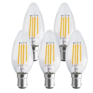 Harper Living 4.5 Watts B15 SBC Small Bayonet LED Light Bulb Clear Candle Warm White Dimmable, Pack of 5