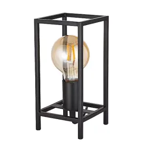 Vintage and Industrial Style Matte Black Table Lamp with Rectangular Cage Design