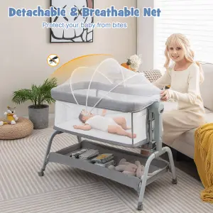 Costway Baby Bedside Crib Newborn Infant Sleeper Bassinet Cot Bed w/ 6 Adjustable Height