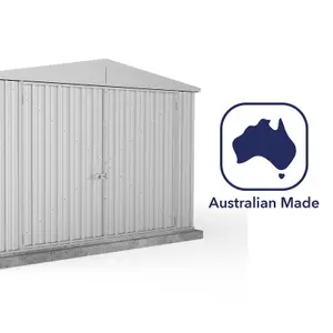 Absco 10ft x 15ft Garden Utility Workshop Silver Apex Roof Storage Shed Double Doors