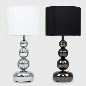 Metal Table Lamp Chrome / White Faux Silk