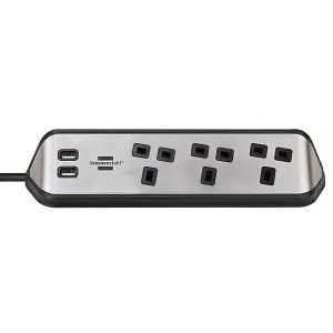 Brennenstuhl Estilo Corner Extension Lead With USB - Stainless Steel - Silver & Black