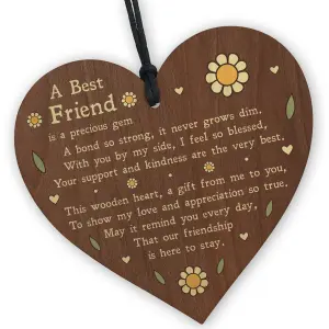 Red Ocean Best Friend Sign Poem Wooden Heart Thank You Gift For Best Friend Birthday Gift For Her Friendship Sign