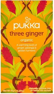 Pukka Organic Three Ginger Tea - 20 Tea Bags - With Ginger, Galangal & Golden Turmeric - Blended With Organic Herbs