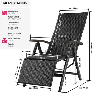 Garden Chair Brisbane - 6-way adjustable backrest and footrest, foldable - black