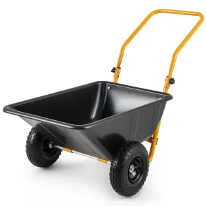 COSTWAY Dual-Wheel Wheelbarrow 80 L Volume Garden Utility Cart W/ Foldable Handle