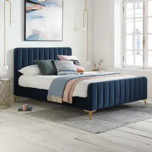 King Size Bed Frame Navy Birlea Charles Midnight Blue Fabric 5FT 150cm