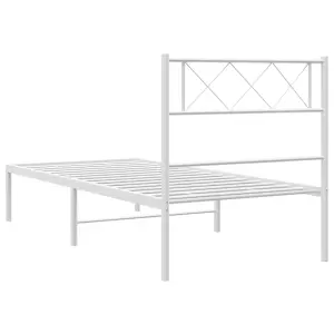 Berkfield Metal Bed Frame with Headboard White 100x190 cm