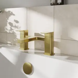 Square Deck Mounted Bath Filler Tap - Brushed Brass - Balterley