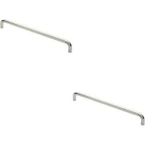 2x Round D Bar Pull Handle 469 x 19mm 450mm Fixing Centres Bright Steel