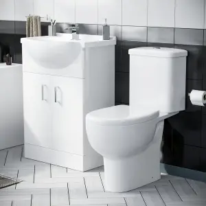 Nes Home Ambon 1700mm Bath, Rimless Close Coupled Toilet & Flat Pack Vanity Basin Unit White