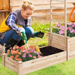 Costway Raised Garden Bed Open Base Wooden Elevated Planter W/ Trellis & 2 Planter Box