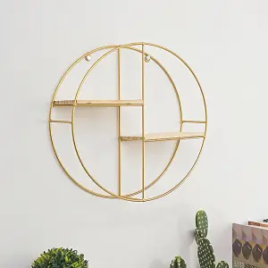 2 Tier Golden Iron Circle Hanging Storage Shelving Floating Circular Wall Decor Round Hanging Shelves 37CM