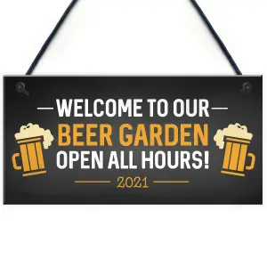 Red Ocean Garden Welcome Sign Novelty Home Bar Sign Garden Decor Hanging Signs Gifts For Him