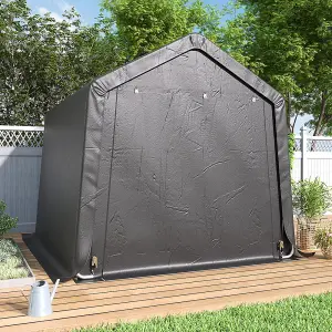 8x8FT Galvanized Tube Storage Shed Dark Grey with Roll-up Door