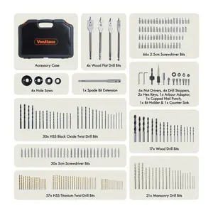 VonHaus Drill Bit Set, 246pc Combination Set with Screwdriver, Masonry and Wood Bits, Comes with a Storage Case