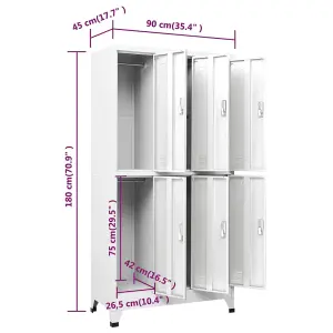 Berkfield Locker Cabinet with 6 Compartments Steel 90x45x180 cm Grey